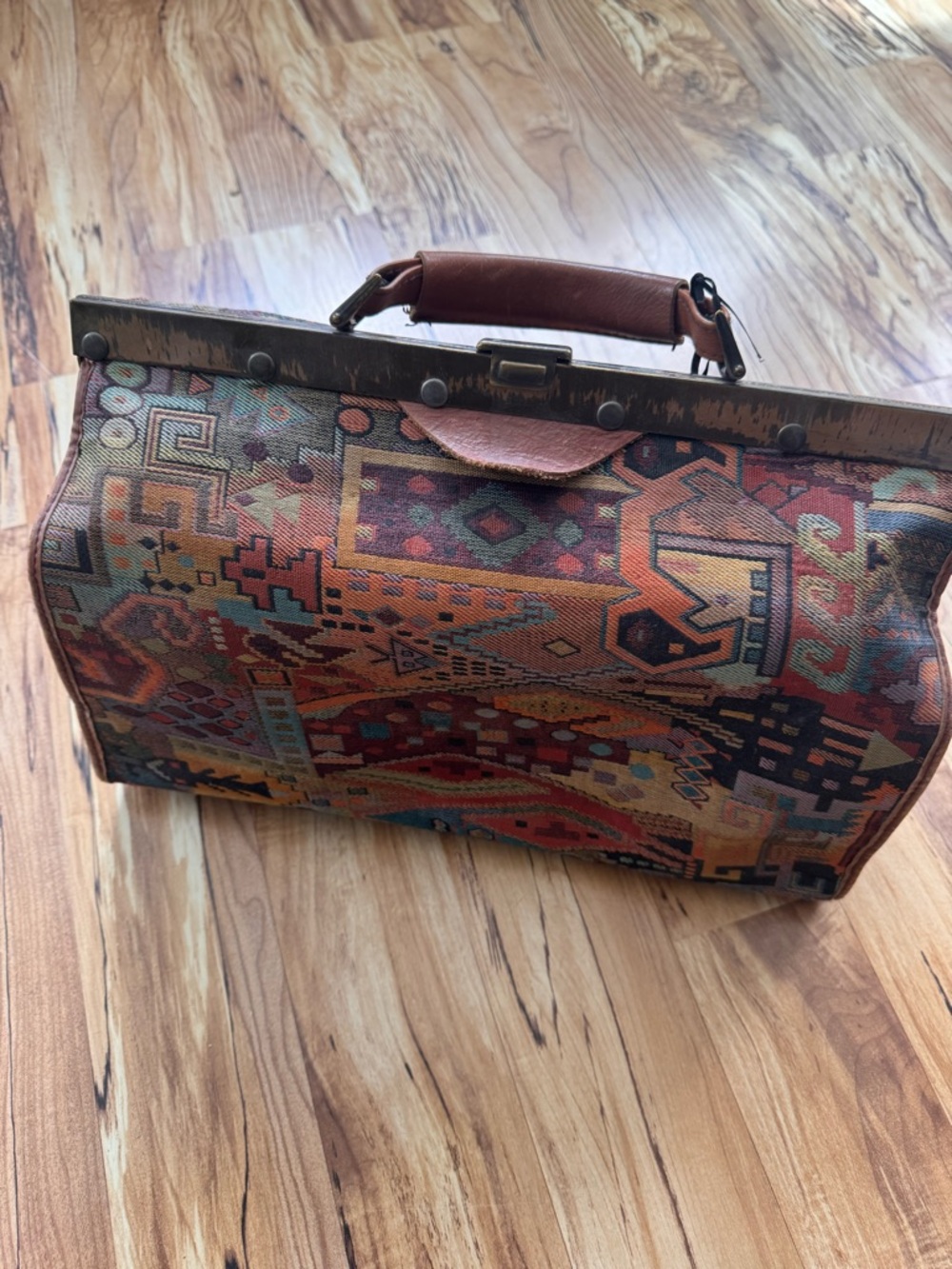 Vintage Tapestry & Leather-Trim  Purse Satchel